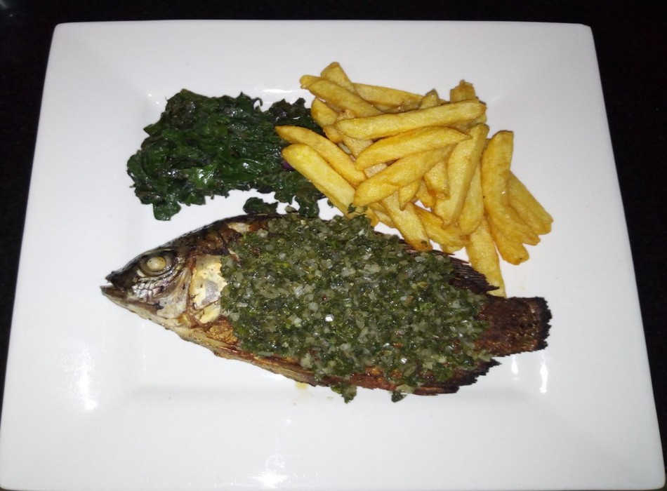 Whole Tilapia with fresh herbs ‘tapenade’